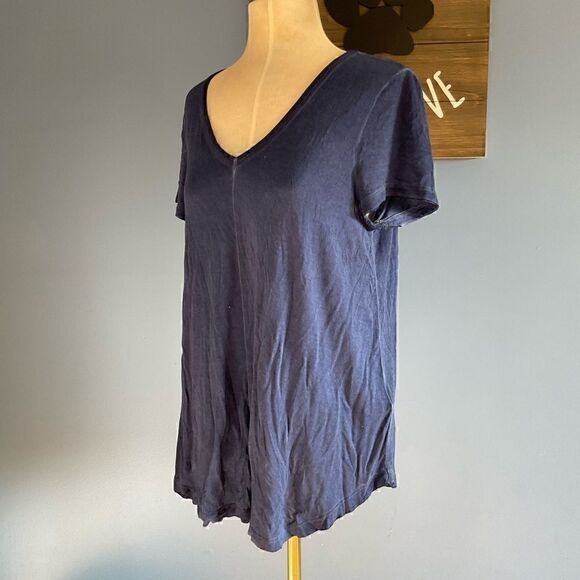 Cable & Gauge Blue V-Neck Burnout Relax Short Sleeve Tee T-Shirt- L - Picture 4 of 7
